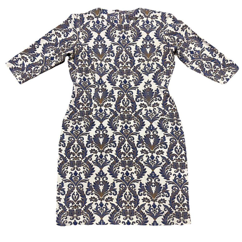 J.McLaughlin Catalyst Sheath Dress Size XS Damask 3/4 Sleeve Stretch Career Work